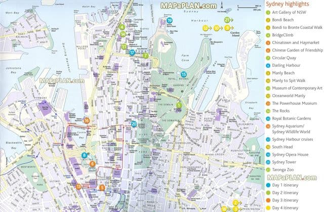 Mapa das paisagens de Sydney