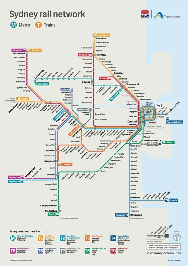 Mapa das estações de metrô de Sydney