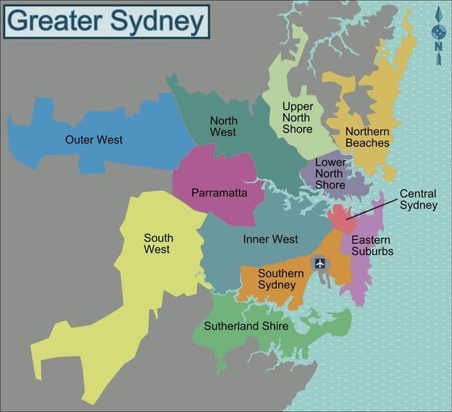Mapa dos bairros de Sydney