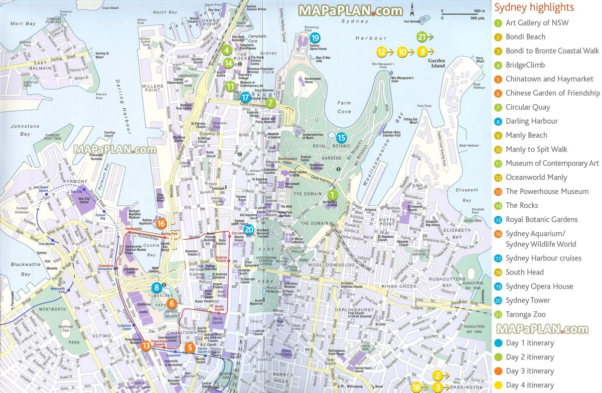 Mapa das paisagens de Sydney