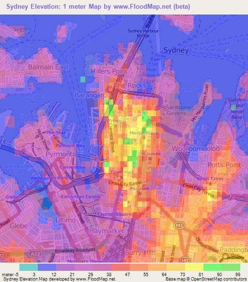 Mapa de elevação de Sydney
